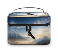 JKLQWH Trousse de maquillage de voyage imprimée Eagle Mountains - Grande capacité - Rangement vertical - En cuir résistant à l'eau - Organiseur de produits de toilette pour soins de la peau et