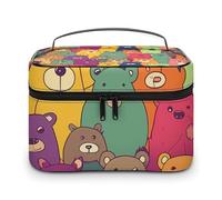 JKLQWH Trousse de maquillage de voyage imprimée ours colorés de grande capacité pour cosmétiques - Rangement vertical - En cuir résistant à l'eau - Organisateur de produits de toilette pour soins de