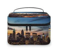 JKLQWH Trousse de maquillage de voyage imprimée paysage de la ville de New York - Grande capacité - Rangement vertical - En cuir résistant à l'eau - Organiseur de produits de toilette pour soins de la