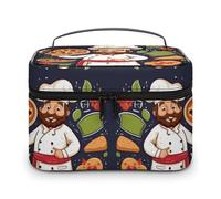 JKLQWH Trousse de maquillage de voyage imprimée pizza de chef de grande capacité pour cosmétiques, rangement vertical, organiseur de produits de toilette en cuir résistant à l'eau, sac organisateur de
