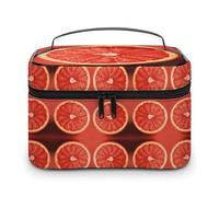 JKLQWH Trousse de maquillage de voyage imprimée tranche de pamplemousse mûre grande capacité pour cosmétiques rangement vertical en cuir résistant à l'eau organisateur de produits de toilette soins de