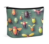 JKLQWH Trousse de maquillage en cuir imperméable pour femme - Atlas des insectes - Trousse de toilette ouverte et plate - Pochette portable avec fermeture éclair - Étui de rangement pour accessoires