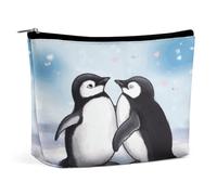 JKLQWH Trousse de maquillage en cuir imperméable pour femme avec inscription « I Love Penguins » - Trousse de toilette ouverte et plate - Pochette portable avec fermeture éclair - Organiseur de