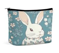 JKLQWH Trousse de maquillage en cuir imperméable pour femme, beau petit lapin, trousse de toilette plate ouverte avec fermeture éclair, étui de rangement de maquillage pour accessoires de voyage, beau