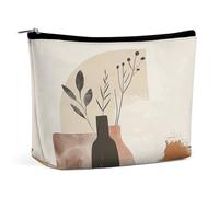 JKLQWH Trousse de maquillage en cuir imperméable pour femme - Beige et marron - Trousse de toilette ouverte plate avec fermeture éclair - Organiseur de maquillage pour accessoires de voyage - Beige et