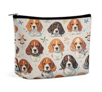 JKLQWH Trousse de maquillage en cuir imperméable pour femme - Motif beagle - Trousse de toilette ouverte plate avec fermeture éclair - Étui de rangement pour accessoires de voyage - 17,2 x 5,8 cm