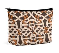 JKLQWH Trousse de maquillage en cuir imperméable pour femme - Motif géométrique marron - Trousse de toilette plate ouverte avec fermeture éclair - Organiseur de maquillage pour accessoires de voyage