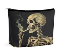 JKLQWH Trousse de maquillage en cuir imperméable pour femme, peinture étrange, trousse de toilette plate ouverte avec fermeture éclair, étui de rangement de maquillage pour accessoires de voyage