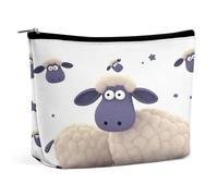 JKLQWH Trousse de maquillage en cuir imperméable pour femme, trousses de toilette ouvertes à plat, pochette portable avec fermeture éclair, étui de rangement pour accessoires de voyage, mouton, 17,2 x