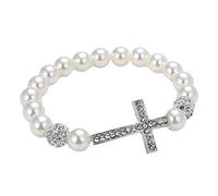 jklymm Bracelets fantaisie à breloques en corde élastique pour décoration de bijoux imitation perle avec crucifix perles d'imitation bracelets croisés bijoux cadeaux porte-bonheur