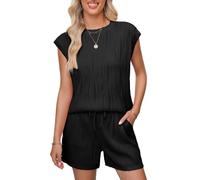 jklymm Ensemble de détente confortable pour femme comprenant un haut à manches courtes et un short à cordon de serrage. Ensemble de vêtements de détente deux pièces pour femme comprenant un