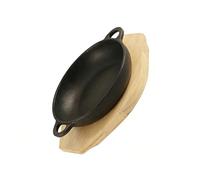 jklymm Lot de 1 plaque en fer forgé et base en bois pour griller et rôtir sans effort - Poêle en fonte pré-assaisonnée pour cuisinière, four, barbecue, camping