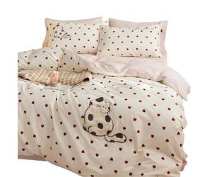 jklymm Parure de lit en coton brodé Teckel super doux pour lit simple/king size/queen size Housse de couette drap taie d'oreiller Home Textiles Home Bedding