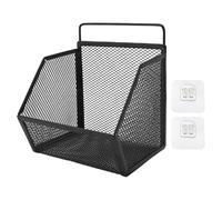 JKOKPMG Panier métallique suspendu adhésif en métal, petit organisateur de rangement, support mural sans perceuse, cuisine salle de bains chambre à coucher 13.2x10x15cm 5.20x3.94x5.91in (Noire)