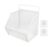 JKOKPMG Panier métallique suspendu adhésif en métal, petit organisateur de rangement, support mural sans perceuse, cuisine salle de bains chambre à coucher 13.2x10x15cm 5.20x3.94x5.91in (Blanche)