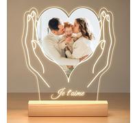 Jkolalin Cadre Photo Personnalisé avec Photo, Plaque Acrylique Personnalisée avec Veilleuse, Cadeau Noel Personnalisé pour Femme, Homme, Maman, Papa, Bébé, Enfant, Mamie, Papy, Famille