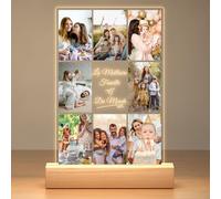 Jkolalin Cadre Photo Personnalisé avec Photos, Plaque Acrylique Photo Personnalisée avec Veilleuse, Cadeau Personnalisé pour Femme, Homme, Maman, Papa, Mamie, Papy, Bebe, Enfant, Famille, Amie