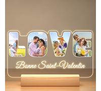 Jkolalin Idee Cadeau Saint Valentin pour Femme Homme, Cadre Photo Personnalisé, Plaque Acrylique Personnalisée avec Veilleuse, Cadeau Couple Original, Cadeau Personnalisé Femme Homme Copine Copain