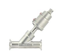 JKPQQEHV Vanne à siège incliné pneumatique à Installation Rapide DN25 16 Bar en Acier Inoxydable 304, Joint PTFE(Normally Open,Double Acting)