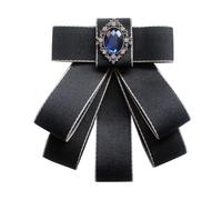 JKQBUX Broche nœud papillon en cristal de style britannique rétro pré-noué avec ruban en tissu réglable pour femmes et hommes, noir, 10* 11cm