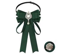 JKQBUX Broche nœud papillon en ruban tendance pour femmes et filles avec perles de cristal, accessoires pré-noués, nœud papillon pour corsage de fête, cérémonie, 117-Vert foncé, 4.53''×7.87''