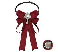 JKQBUX Broche nœud papillon en ruban tendance pour femmes et filles avec perles de cristal, accessoires pré-noués, nœud papillon pour corsage de fête, cérémonie, 117-Rouge, 4.53''×7.87''
