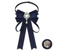 JKQBUX Broche nœud papillon en ruban tendance pour femmes et filles avec perles de cristal, accessoires pré-noués, nœud papillon pour corsage de fête, cérémonie, 117-Bleu marine, 4.53''×7.87''