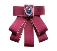 JKQBUX Broche nœud papillon en tissu réglable avec ruban en cristal de style britannique rétro, déjà noué, pour uniforme, pour femme et homme, Rouge foncé, 10* 11cm