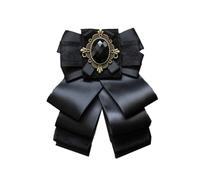 JKQBUX Broche nœud papillon pré-noué et réglable de style britannique rétro pour femmes et hommes - Nœud papillon en satin pour uniforme, Noir/blanc, 11* 13cm