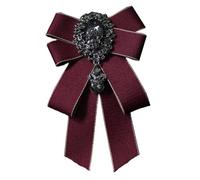 JKQBUX Noeud papillon avec strass, style rétro, style britannique, pré-attaché, réglable, ruban en tissu pour femmes et hommes, uniforme, cravate, rouge foncé, 10* 16cm