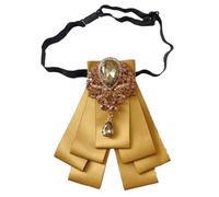 JKQBUX Nœud papillon rétro britannique pré-noué réglable avec strass pour homme Cravate Nœud papillon en satin étincelant, Strass or jaune, 12.5* 14cm