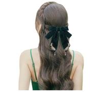 JKQBUX Versailles Série Baroque Rétro Velours Nœud Papillon Broche Cravate pour Femme Homme Pré-noué Big Bowknot Broche Pin, 13*14cm, Aluminium, Perle