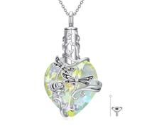 JKR Collier urne en forme de cœur en forme de papillon/libellule/coccinelle/abeille/colibri en argent sterling S925 avec entonnoir pour femme, Large, Argent sterling, Pas de pierre précieuse