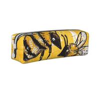 JKSEEPYN Bee Love Trousse à crayons en cuir imprimé miel pour étudiants, filles, garçons, trousse de maquillage simple pour l'école, le bureau, les voyages, blanc, Taille unique, Cartable