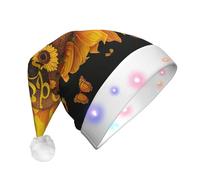 JKSEEPYN Blessed to Be Called Nana Chapeau de Père Noël en peluche imprimé tournesol pour adulte avec éclairage LED pour Noël, Nouvel An