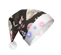 JKSEEPYN Chapeau de Noël en peluche pour adulte avec imprimé floral et lapin - Chapeau de Père Noël lumineux à LED pour Noël, Nouvel An