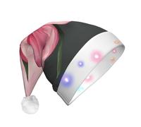 JKSEEPYN Chapeau de Père Noël en peluche imprimé fleur de lotus avec LED pour fête de Noël, Nouvel An