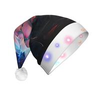 JKSEEPYN Chapeau de Père Noël en peluche imprimé fleur de lotus pour adulte avec éclairage LED pour Noël, Nouvel An