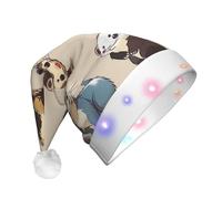 JKSEEPYN Chapeau de Père Noël en peluche imprimé furet poilu pour adulte avec éclairage LED pour Noël, Nouvel An