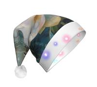 JKSEEPYN Chapeau de Père Noël en peluche imprimé libellule lotus pour adulte avec éclairage LED pour Noël, Nouvel An