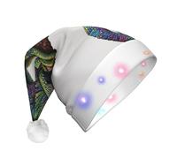 JKSEEPYN Chapeau de Père Noël imprimé caméléon en peluche pour adulte avec éclairage LED pour Noël, Nouvel An