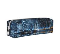 JKSEEPYN Chicago Trousse à crayons en cuir avec imprimé réfléchissant pour étudiants, filles, garçons, trousse de maquillage simple pour l'école, le bureau, les voyages, blanc, Taille unique, Cartable