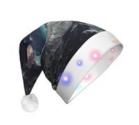 JKSEEPYN Graphics Universe Bonnet de Noël en peluche pour adulte Imprimé espace Chapeau de Père Noël lumineux à LED pour fête de Noël Nouvel An