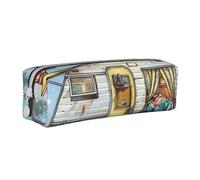 JKSEEPYN Happy Campers Trousse à crayons en cuir imprimé pour étudiants, filles, garçons, trousse de maquillage simple pour l'école, le bureau, les voyages, blanc, Taille unique, Cartable