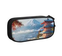 JKSEEPYN Japan Mount Fuji Trousse à crayons avec imprimé paysage Noir Organiseur de maquillage Double couche avec emplacements pour stylos et poches pour bureau, voyage ou école, Noir , Taille unique,