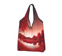 JKSEEPYN Lot de 2 sacs de courses pliables réutilisables et lavables Motif paysage étoilé Rouge