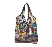 JKSEEPYN Lot de 3 sacs à provisions pliables réutilisables et lavables Motif graffiti Hip Hop