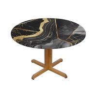 JKSEEPYN Nappe ronde imprimée avec texture de marbre doré et noir, nappe en tissu résistant à l'eau, nappe lavable pour table de salle à manger, M