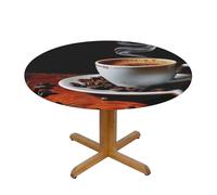 JKSEEPYN Nappe ronde imprimée café chaud avec grain de café, nappe en tissu résistant à l'eau lavable, taille M