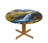 JKSEEPYN Nappe ronde imprimée cascade de montagne, nappe en tissu résistant à l'eau, nappe lavable pour table de salle à manger, S